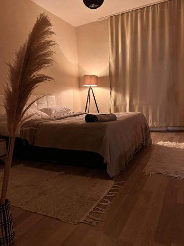 Säng eller sängar i ett rum på Ortakoy Uniqe View Apartment