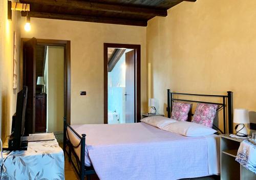 1 dormitorio con 1 cama y TV en una habitación en Cascina Foresto, en Cossato