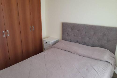 ein Schlafzimmer mit einem großen Bett mit einem grauen Kopfteil in der Unterkunft Excelente departamento en zona céntrica. C/Cochera in Río Cuarto