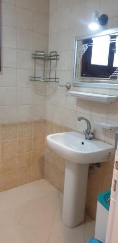 Delta Sharm appartment Shahrazad في شرم الشيخ: حمام مع حوض أبيض ومرآة