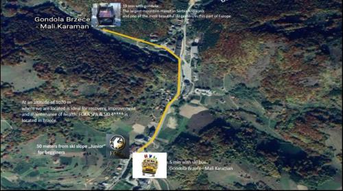 a map of a road with a yellow line at APARTMENTS FOKA&SPA - 600m from Gondola ski lift in Kopaonik
