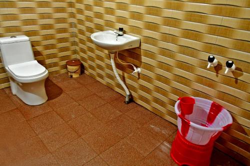 a bathroom with a toilet and a sink at Hill Top Homestay - Estate & Whole Place in Chikmagalūr
