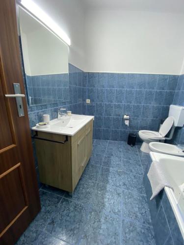 a bathroom with a sink and a toilet at Boa Passagem in Peso da Régua