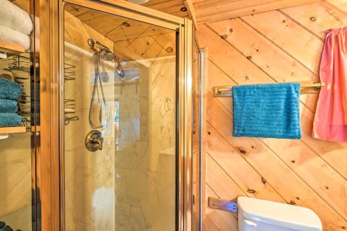 a bathroom with a shower and a toilet at Dreamy Bucksport Hideaway on Freshwater Pond! in Bucksport