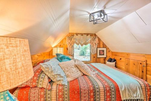 A bed or beds in a room at Wrightwood Cabin with Cozy Interior!