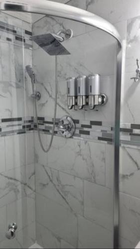 a shower in a bathroom with a glass door at Palm Springs 3-Bedroom 2-Bath 5 Miles to the Beach in Lake Worth