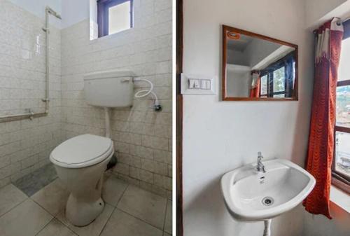 two pictures of a bathroom with a toilet and a sink at RC HOMESTAY in Kodaikānāl