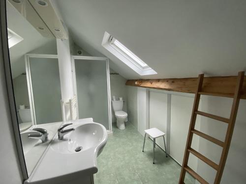 a bathroom with a sink and a mirror and a toilet at Maison La Roche-Posay, 5 pièces, 7 personnes - FR-1-541-17 in La Roche-Posay