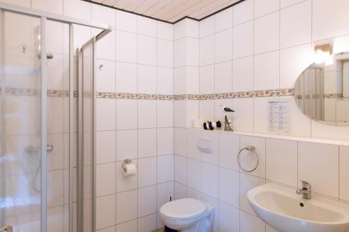 プットブスにあるEulenhof Rügenのバスルーム(トイレ、洗面台、シャワー付)