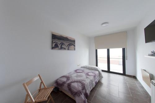 Cette chambre comprend un lit et une chaise. dans l'établissement Apartament Bisaura de Ter, à Sant Quirze de Besora