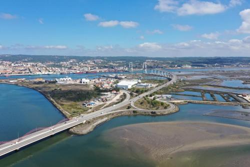 an aerial view of a bridge over a body of water at Casa Chanel in Figueira da Foz