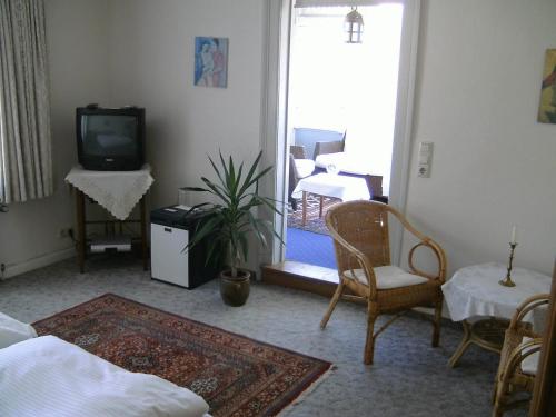 a living room with a tv and a couch at Leisewitz' Garten in Celle