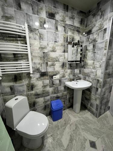 a bathroom with a toilet and a sink at Guest House Lali in Sighnaghi