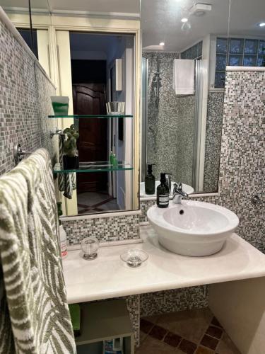 ein Bad mit einem Waschbecken und einem Spiegel in der Unterkunft la casetta tra la laguna e il mare Poetto in Cagliari