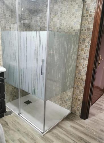 a shower stall with glass doors in a room at FUENGIROLA PLAYA y PISCINA PERLA 2 ESTUDIO in Fuengirola