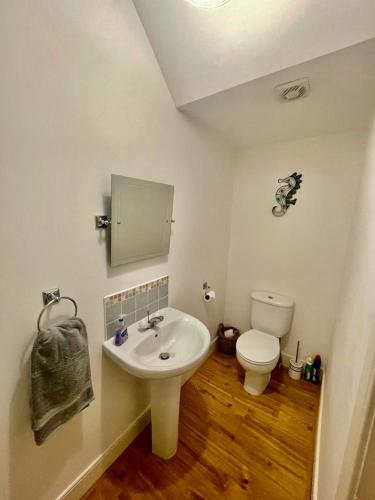 a bathroom with a sink and a toilet at Serviced Accommodation Moray - Lesmurdie House No 2 in Elgin