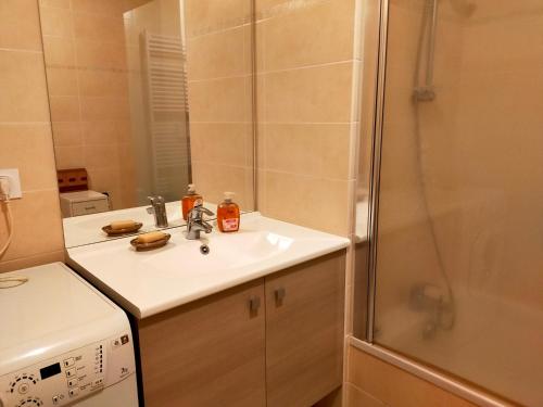 a bathroom with a sink and a shower at a nice room in Annemasse