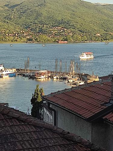 a view of a marina with boats in the water at Villa Dudinka in Ohrid