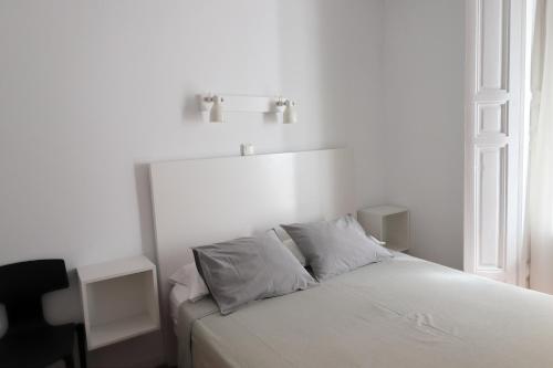 a white bed with a white comforter and pillows at Hostal La Zona in Madrid