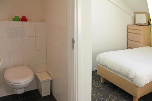 ピーテルブーレンにあるDorpslogement Pieterburenの小さなバスルーム(ベッド1台、トイレ付)
