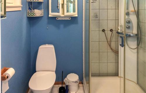 a bathroom with a toilet and a glass shower at 1 Bedroom Stunning Home In Tonstad in Tonstad