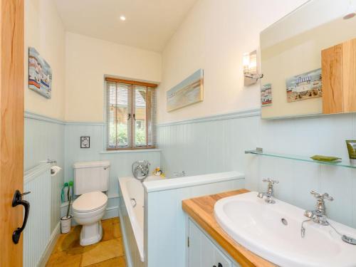 a bathroom with a white sink and a toilet at Castlemans Stables West in Sedlescombe