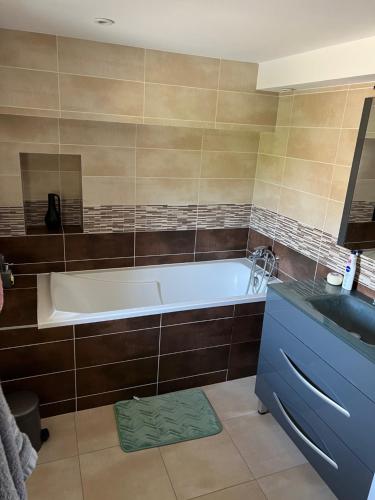une salle de bain avec une baignoire et un lavabo dans l'établissement Château Emile Loubet - appartement Georges Clémenceau, à La Bégude-de-Mazenc