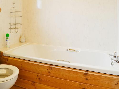 een badkamer met een wit bad en een toilet bij Edw Lodge in Aberedw