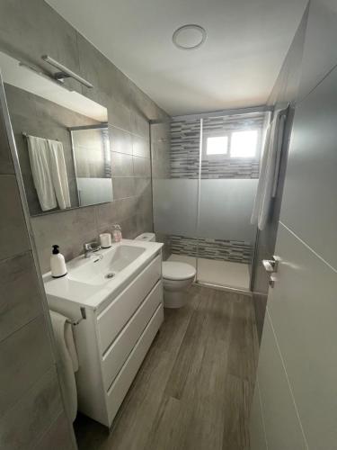 ein Badezimmer mit einem weißen Waschbecken und einem WC in der Unterkunft Apartamento La Verdad in Córdoba