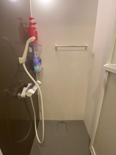 a bathroom with a hose hooked up to a shower at 澄心小筑 房东住一楼 客人住二楼 每天只接一组客人 雄琴车站免费接送 提供一台免费停车位 in Otsu