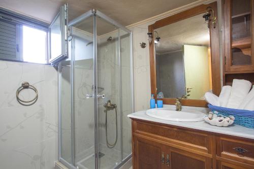 a bathroom with a shower and a sink at Villa Manoutsio in Episkopí- Rethimno
