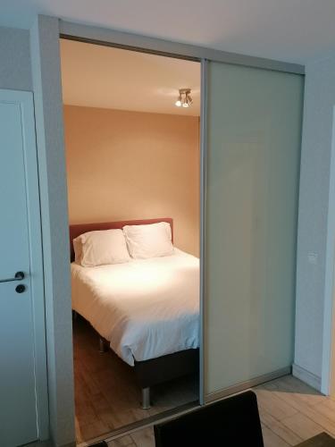 a bedroom with a bed and a mirror at Apartment Martine in Ostend
