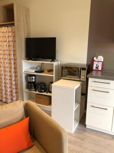 - un salon avec un canapé et un four micro-ondes dans l'établissement Quiet Corner, à Colmar