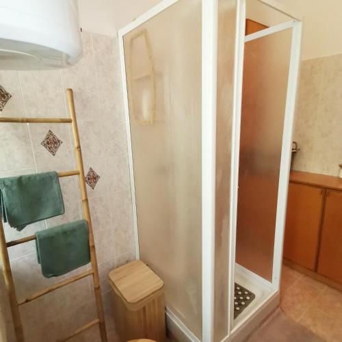 a shower with a glass door in a bathroom at APARTMAN FLAVIA in Rijeka