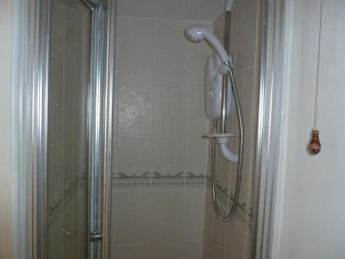 a shower with a shower head in a bathroom at Grey Mullet Guesthouse in St Ives