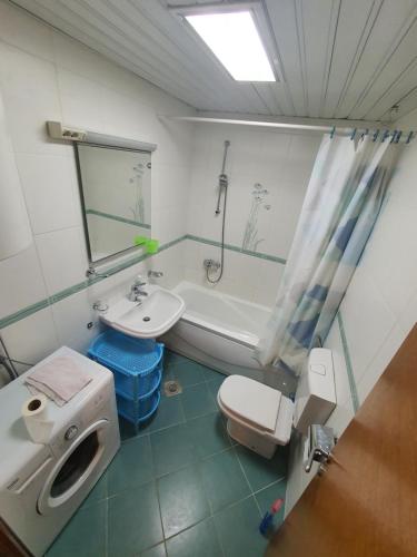 a bathroom with a sink and a toilet and a tub at Oksana apartment in Podgorica