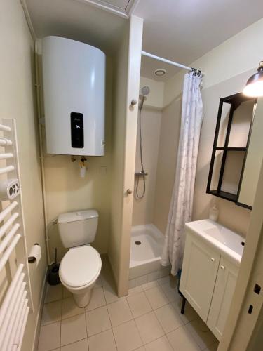 une petite salle de bain avec toilettes et lavabo dans l'établissement La loge d'Avignon, à Avignon