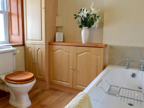 a bathroom with a toilet and a bath tub at The Carters Cottage in Sedgwick