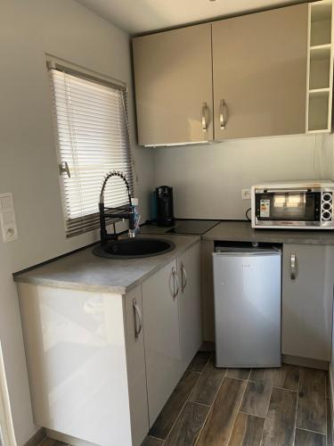 a small kitchen with a sink and a microwave at Jolie Studio spacieux in Villepinte