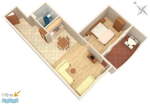 Grundriss eines Schlaf- und Wohnzimmers in der Unterkunft Apartments by the sea Trpanj, Peljesac - 3162 in Trpanj