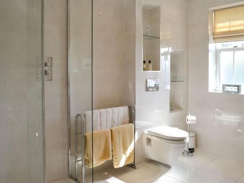 a bathroom with a toilet and a glass shower at Yonderton House - Uk11181 in Hollybush