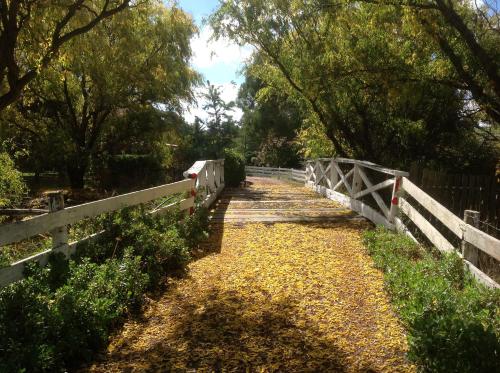 a wooden bridge with a fence on a trail at Hawk's Nest Bed & Breakfast in Bathurst