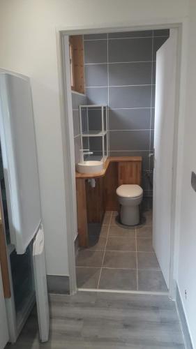 a small bathroom with a toilet and a sink at COTTAGE 1 in the city in Chambéry