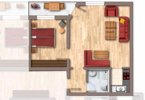 a floor plan of a small apartment with at Ferienhof Almfrieden in Balderschwang