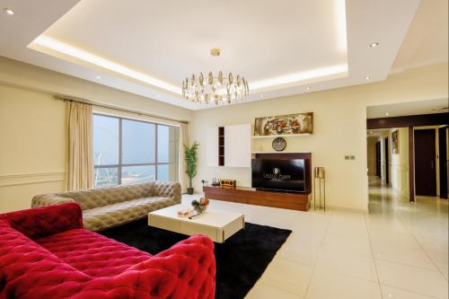 Χώρος καθιστικού στο JBR The Walk Rimal - 4-Bedroom Suite Full Sea View High floor