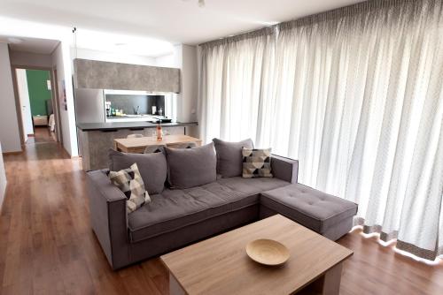 - un salon avec un canapé et une table dans l'établissement Sea view apartment in Alimos region (D4), à Athènes