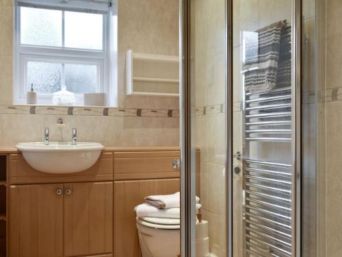een badkamer met een toilet en een wastafel bij Slaters Cottage in Middleham