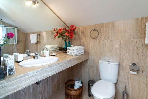 une salle de bains avec lavabo, toilettes et miroir dans l'établissement Marbella Penthouse apartment, à Marbella