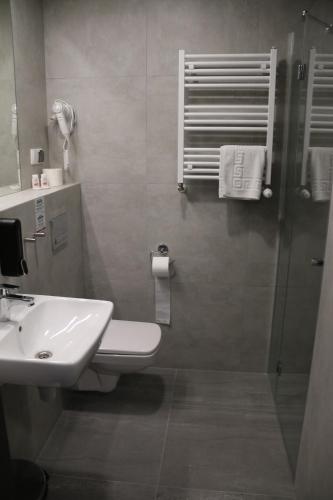 a bathroom with a sink and a toilet and a shower at Centralny Ośrodek Sportu - Spała in Spała