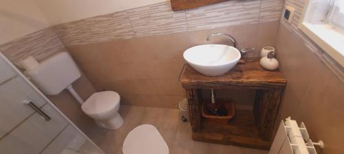 a bathroom with a sink and a toilet at la corte dei cerri in Spervara
